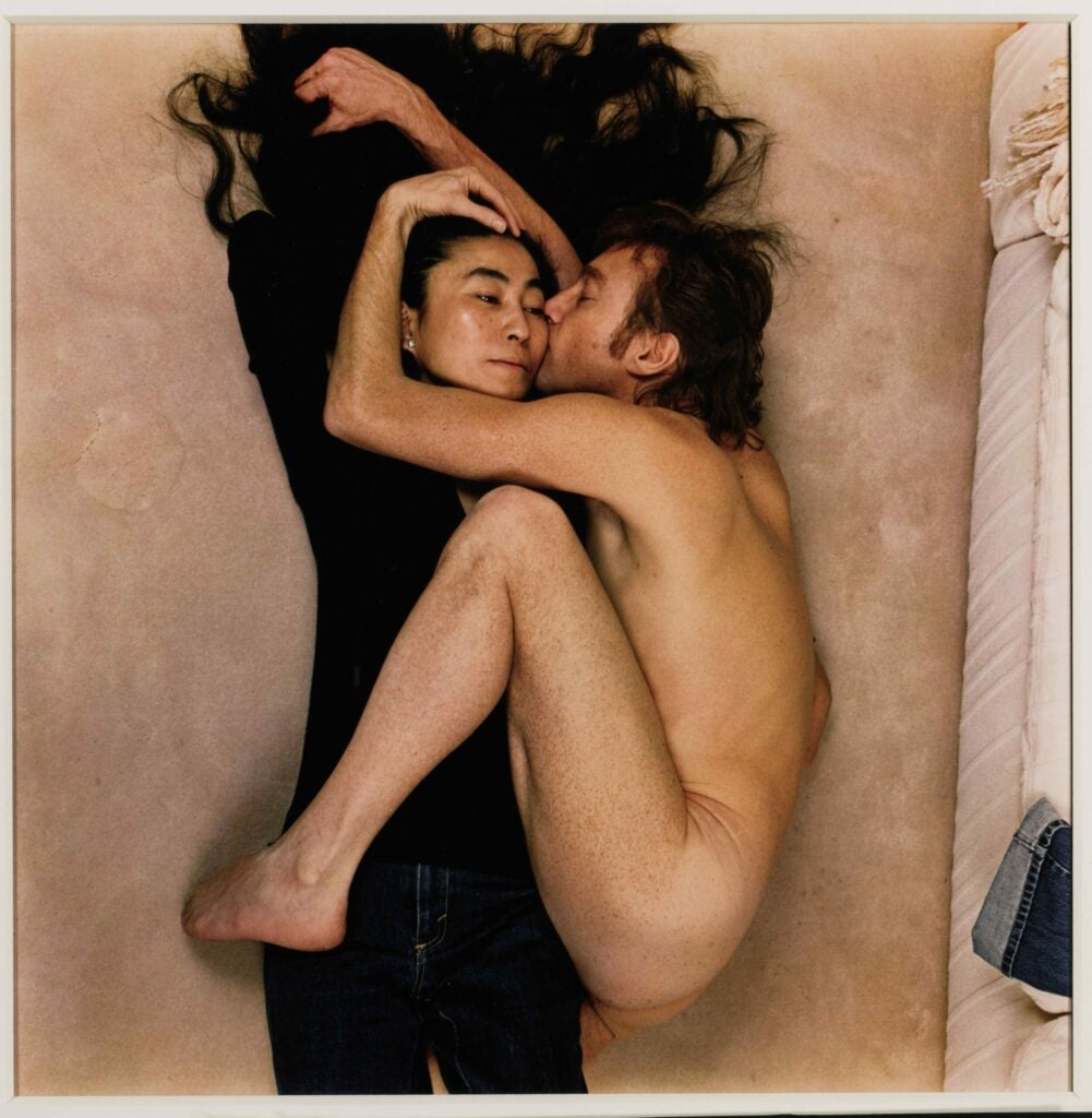 Arguably Annie Leibovitz's most famous photograph, this dye-transfer print from 1980 is number 2 in an edition of 10 at 14.25x14.25 inches. It sold for $18.750, within its pre-sale estimate of $15,000–$25,000.