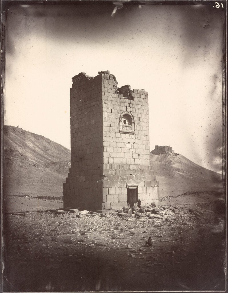 Tower tomb of Kitot, Louis Vignes, 1864. Albumen print. 8.8 x 11.4 in. (22.5 x 29 cm). The Getty Research Institute, 2015.R.15