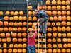 Steve Ward and Donna Workman add pumpkins to a display as work on Ric Griffith's Pumpkin House continues on Friday, Oct. 24, 2014, in Kenova, W. Va. Sholten Singer is a photojournalist at The Herald-Dispatch in Huntington, W. Va.