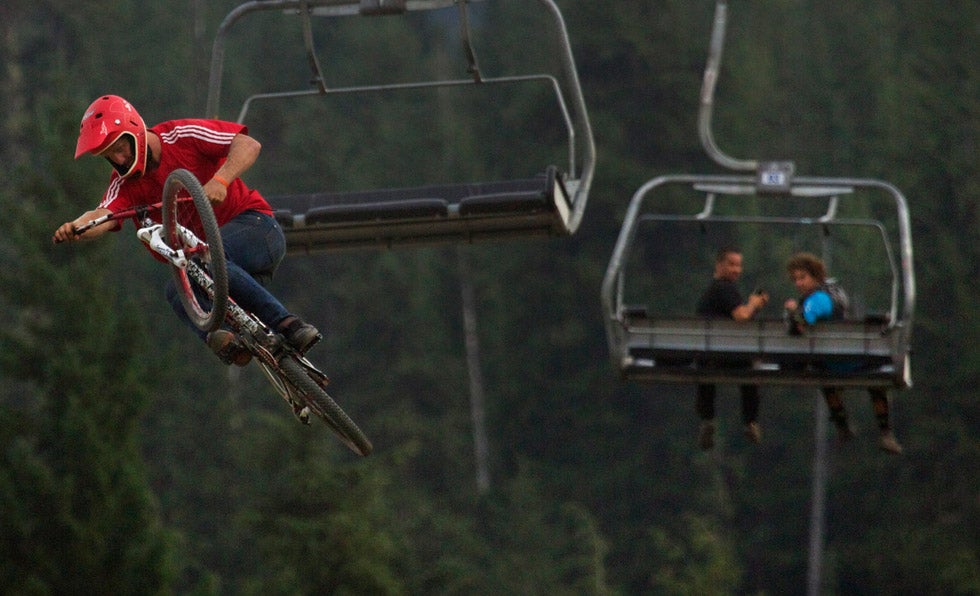 Linus Sjoholm of Sweden competes in the Red Bull Joyride during the Crankworx 2012 mountain bike festival in Whistler, British Columbia. Andy Clark is a freelance photographer shooting for Reuters.