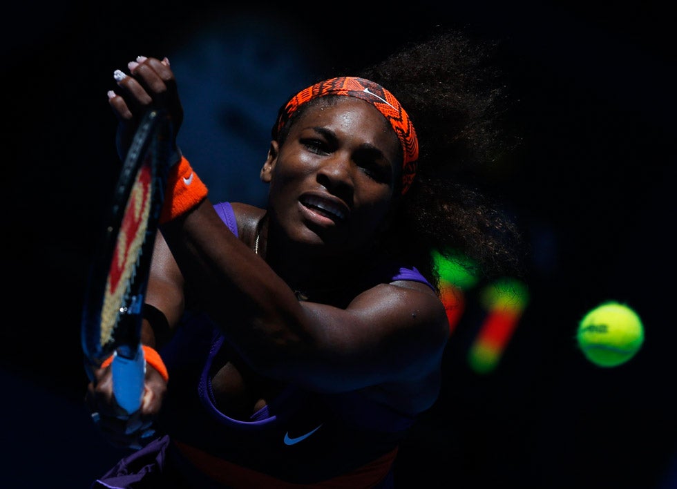 Serena Williams hits a return during her women's singles quarter-final match with Sloane Stephens at the Australian Open in Melbourne. Damir Sagolj is a Reuters staff photographer who was previously based in Myanmar. He recently captured first prize in the World Press Photo "Daily Life Singles" category. Check out more of his work <a href="http://blogs.reuters.com/damir-sagolj/">here</a>.