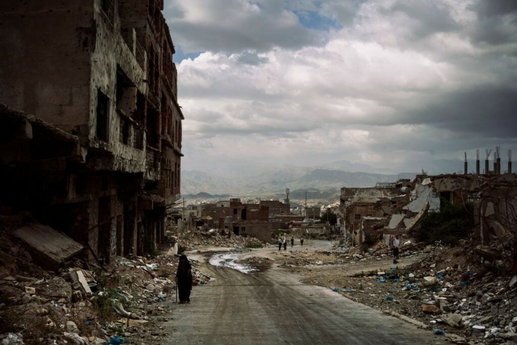 destroyed ruins along roads of Yemen