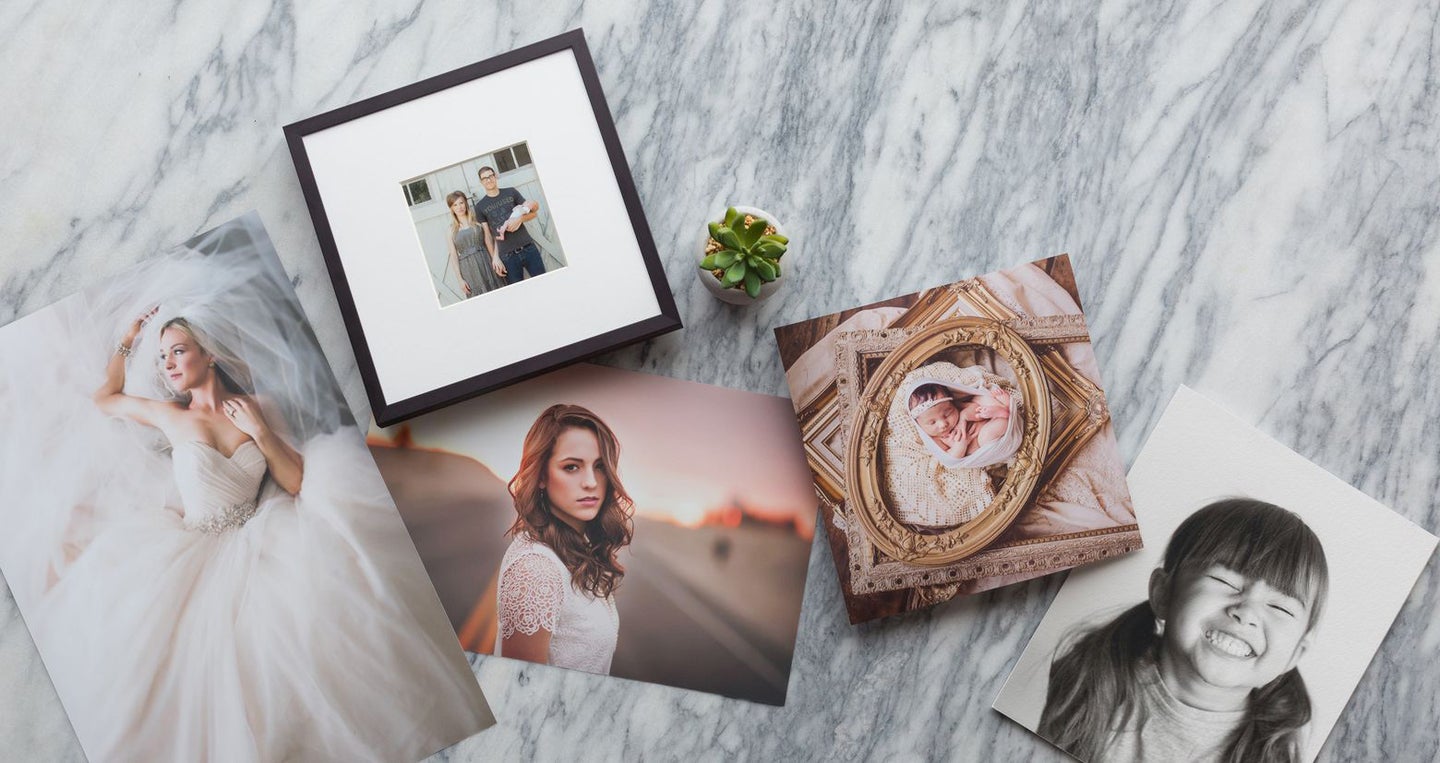 digital photographs on marble countertop