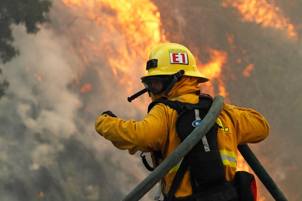 A firefighter battles the Springs Fire at Point Mugu State Park, located along the California coast, north of Los Angeles. The fire has threatened 3,000 homes and prompted evacuations of a university campus and several residential areas. Jonathan Alcorn is an LA-based photojournalist stringing for Reuters. Jonathan also does quite a bit of work for <em>The Washington Post, Bloomberg</em> and the <em>New York Times</em>. See more of his work <a href="http://www.jonathanalcorn.com/index.html">here</a>.