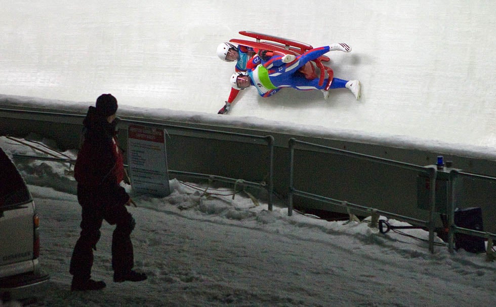 Czech Republic's Matej Kvicala (R) and Jaromir Kudera fall off their sled during training for the Luge World Championship in Whistler, British Columbia. Andy Clark is a freelance photographer based in British Columbia, shooting for Reuters. See more of his work from past round-ups <a href="http://www.americanphotomag.com/photo-gallery/2013/01/photojournalism-week-january-18-2013?page=3">here</a>.