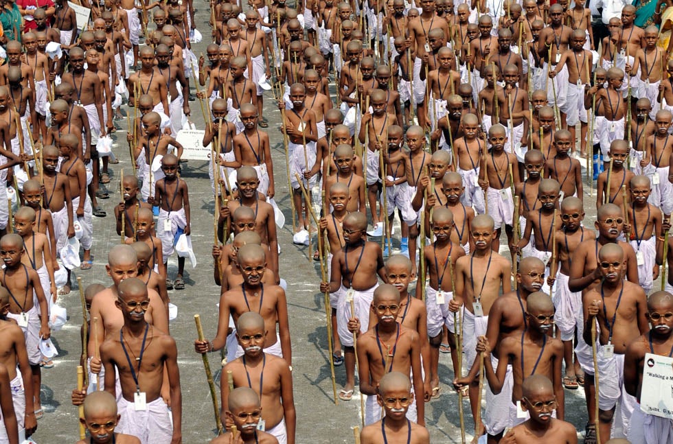 School children dressed as Mahatma Gandhi assemble to mark his anniversary in the southern Indian city of Chennai. Babu Babu is a Reuters phographer based in Chennai. See more of his work <a href="http://in.reuters.com/news/pictures/slideshow?articleId=INRTR2WDLY#a=1">here</a>.