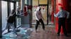 This image of a man confronting hooded protestors as they vandalized a Barcelona bank was captured by Barcelona-based Reuters photographer Albert Gea.