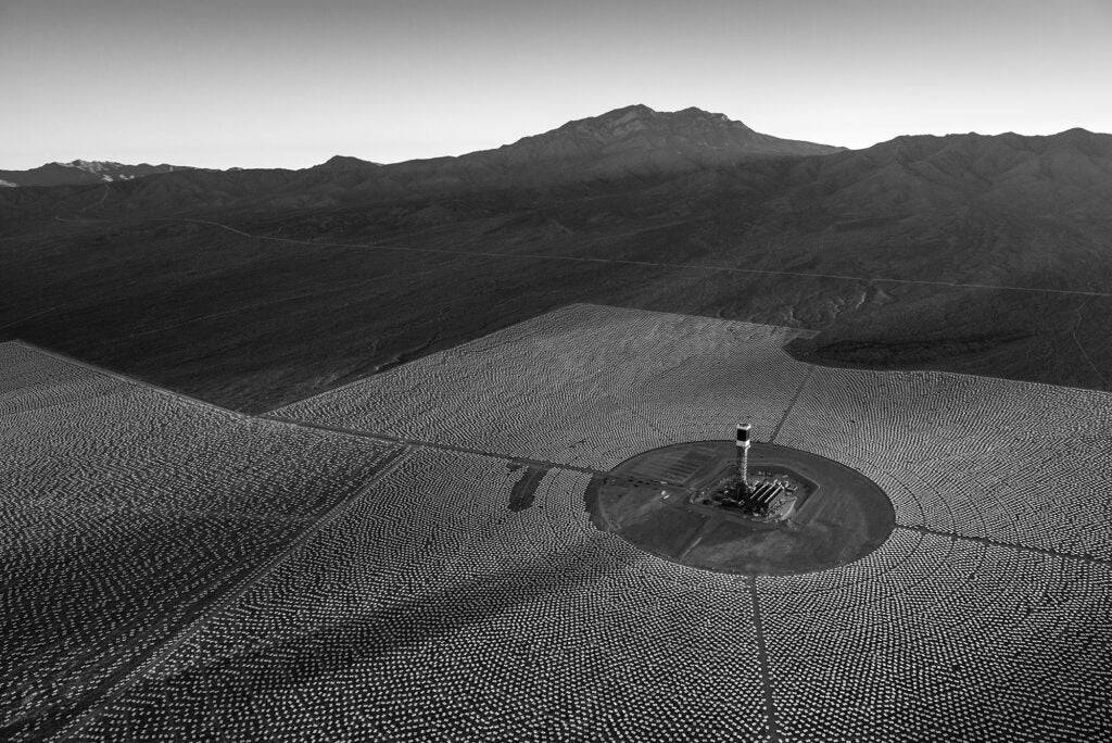 Late Afternoon Over Ivanpah Unit 3 with Mount Clark in the Distance. From The series <em>The Evolution of Ivanpah Solar</em>.