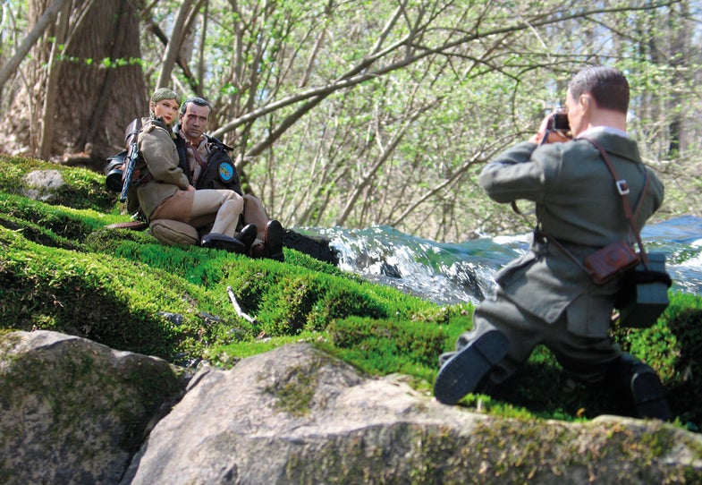 A photographer takes a photo of Anna and me at Marwencol Falls, where we spent our honeymoon.