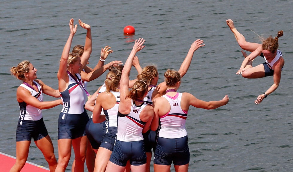 Team USA celebrates winning the gold medal at the victory ceremony for the women's eight rowing event by tossing a teammate into the water. Mark Blinch is a Canada-based photographer covering the Olympics for Reuters. See more of his work on his <a href="http://markblinch.com/">Website</a>, his <a href="http://blog.markblinch.com/">blog</a> and in our past <a href="http://www.americanphotomag.com/photo-gallery/2012/06/photojournalism-week-june-22-2012?page=5">Images of the Week gallery</a>.