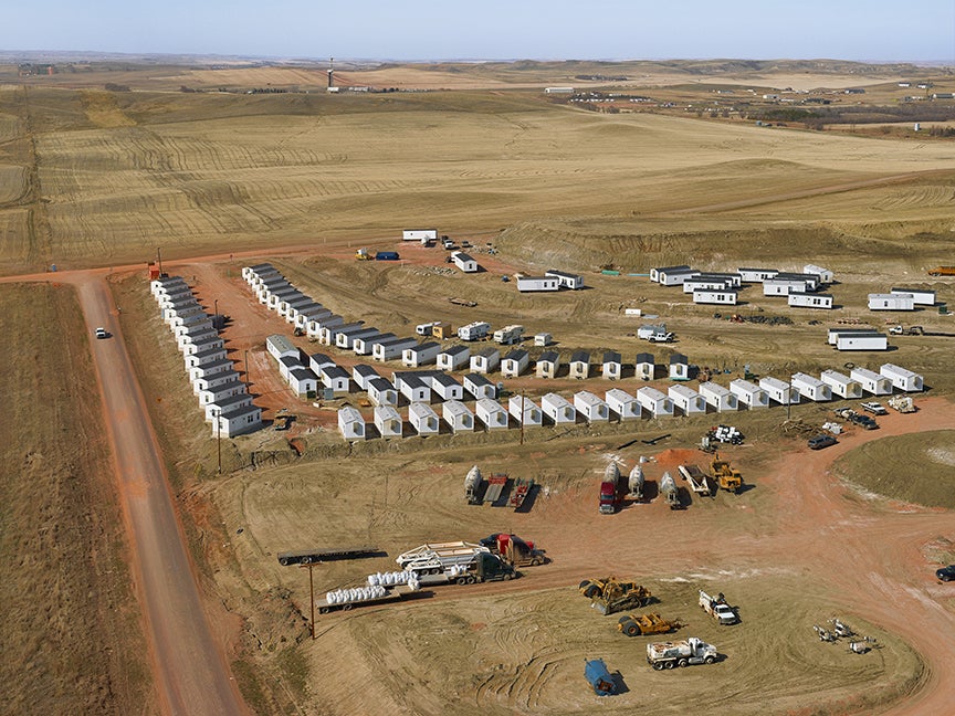 A new man-camp, built for workers at a hydraulic fracturing operation just south of Watford City.
