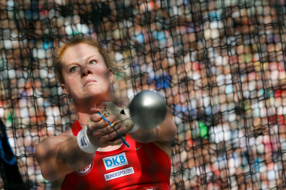 Germany's Betty Heidler competes in the women's hammer throw at the ISTAF athletics meeting in Berlin, September 2, 2012. Heidler ultimately won the competition. Thomas Peter is a Reuters staffer based in Berlin. Check out more of his work on his <a href="http://blogs.reuters.com/tom-peter/">blog</a>.
