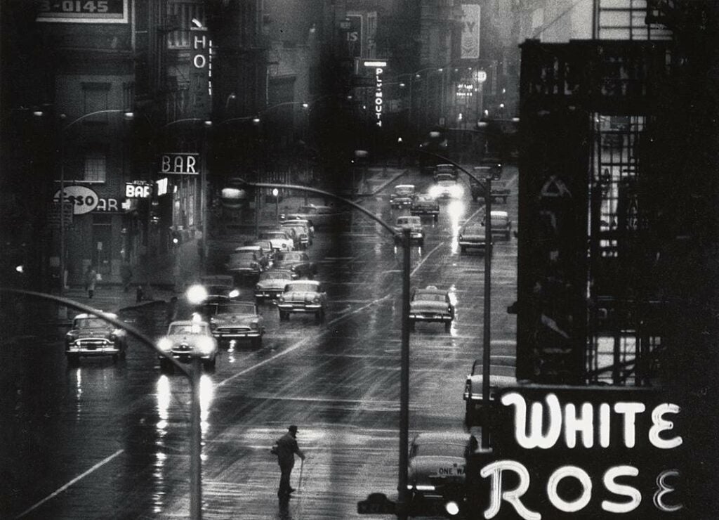 White Rose Bar sign from the 4th floor window of 821 Sixth Avenue (ca. 1957-1964)
