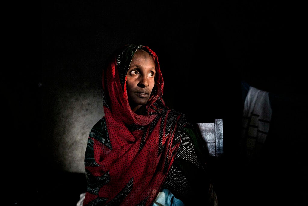 Khadidja Alhadji Adbou, a 30-year-old Mboro woman, witnessed anti-balaka forces shooting and killing her husband and three children. In the same attack, she was shot in the neck but survived. October 31, 2013.