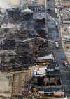 Aerial view of the devastation after a massive fire began near the Funtown Pier in Seaside Park and spread north, wiping out 4 blocks of boardwalk attractions into Seaside Heights. 9/13/2013