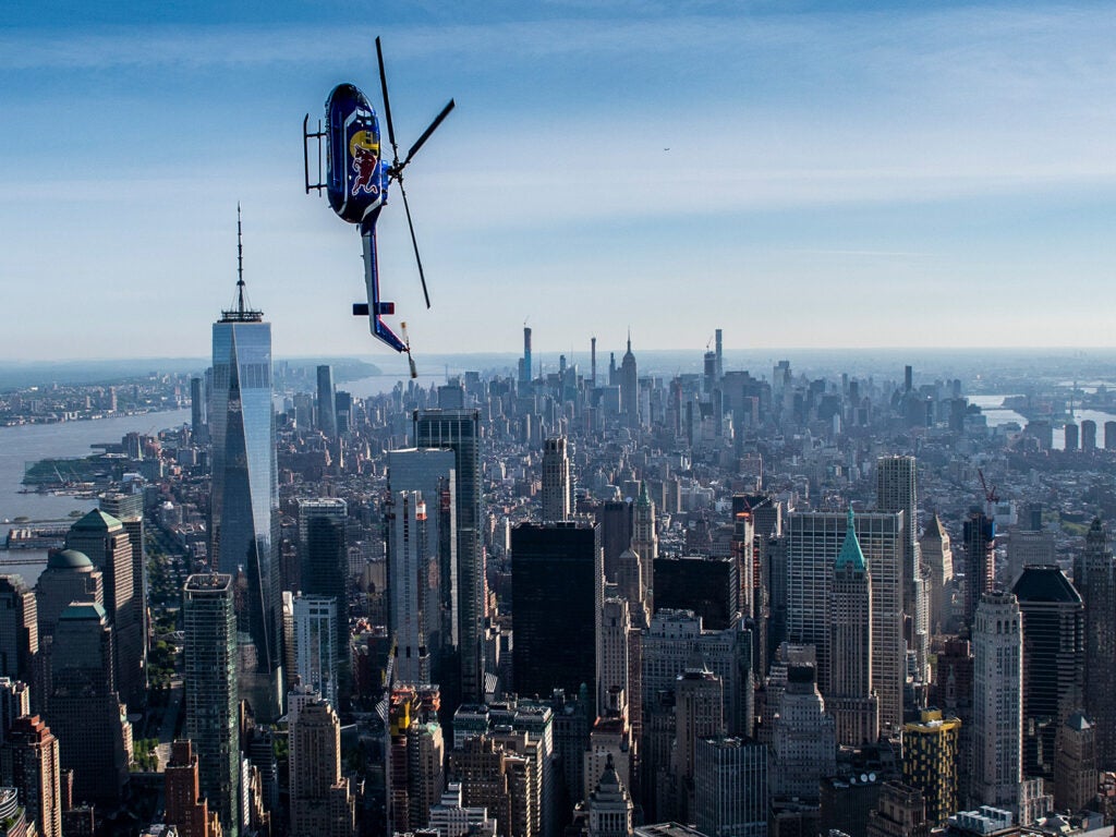 red bull helicopter acrobatics over NYC