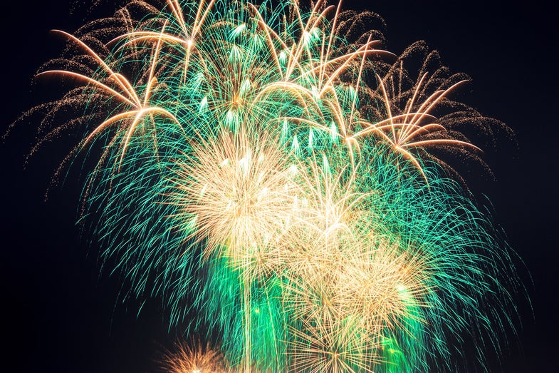 multiple exposure fireworks against black