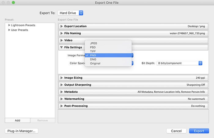 export files as PNG feature
