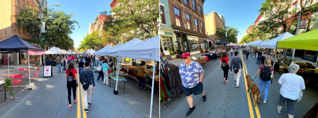 Wide and super-wide shots of a farmer's market