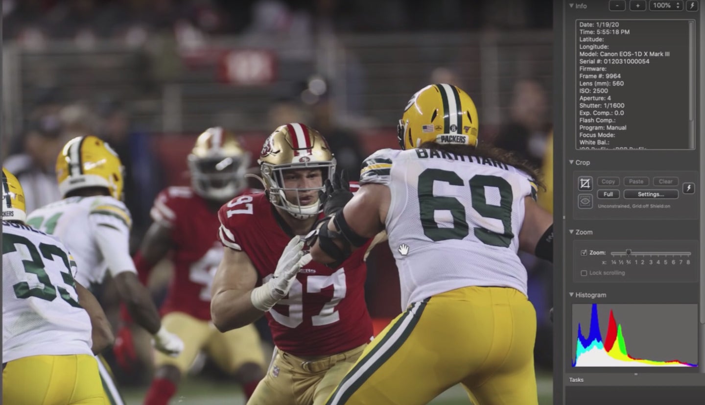 A sample image shot with the Canon 1D X Mark III during the San Francisco 49ers and Green Bay Packers playoff game