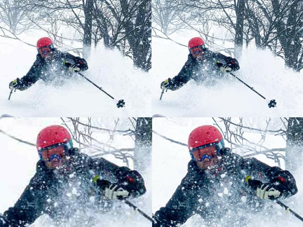 a comparison of photo compression on a photo of a skiier