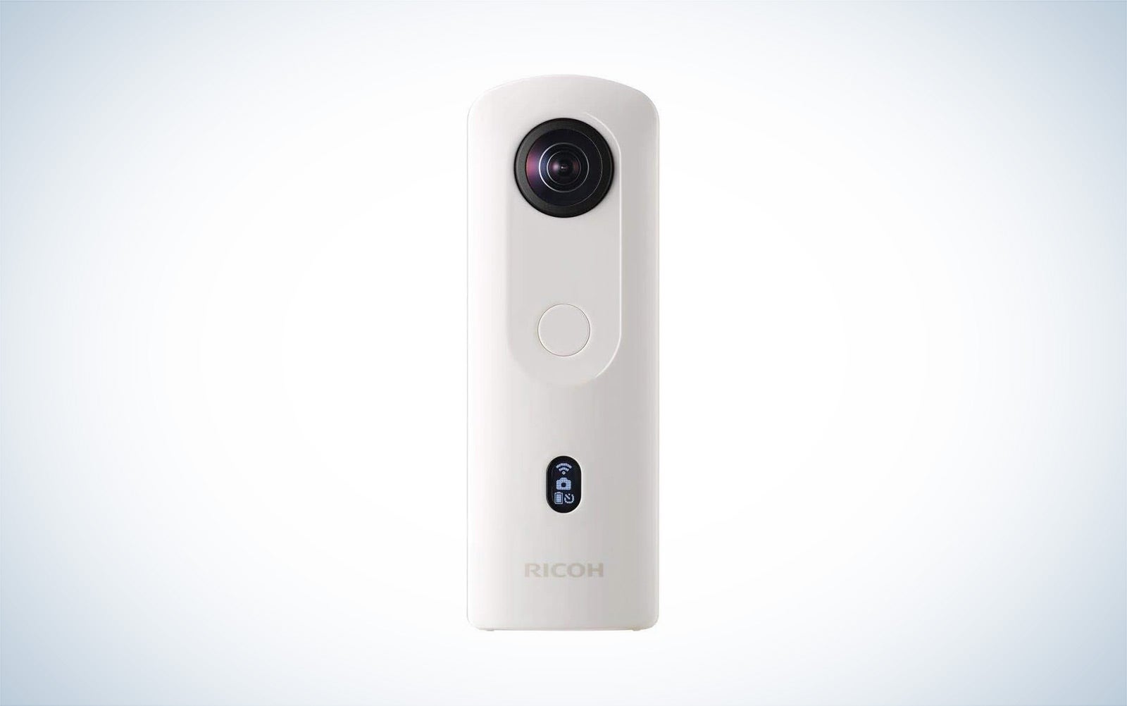 a white Ricoh Theta SC2 360 camera