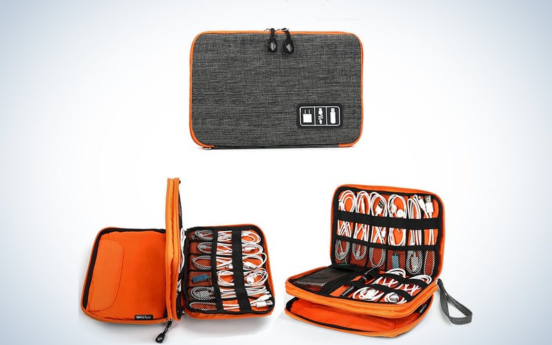 Electronics Organizer, Jelly Comb Electronic Accessories Cable Organizer Bag Waterproof Travel Cable Storage Bag for Charging Cable, Cellphone, Mini Tablet (Up to 7.9'') and More (Orange and Gray)