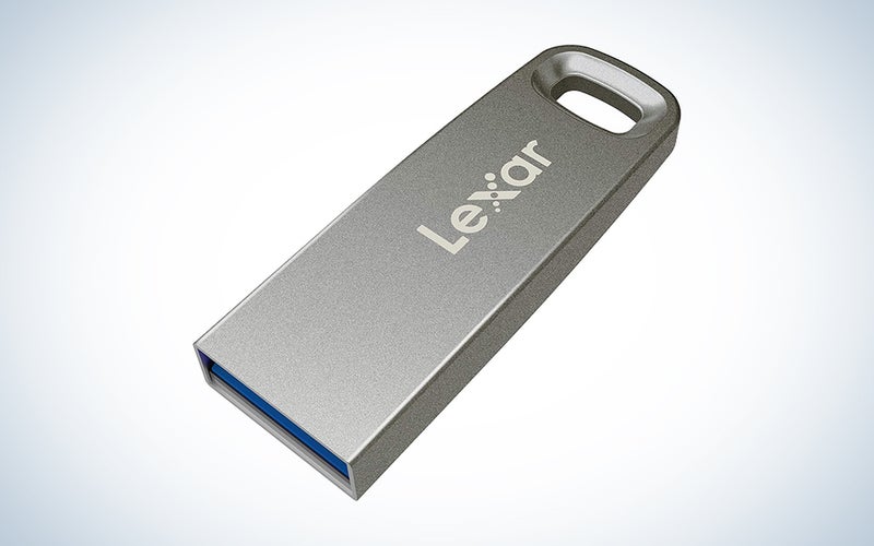 silver lexar flash drive with hole at the end