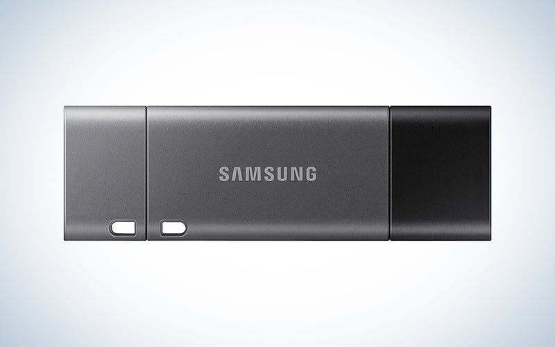 black and silver samsung flash drive