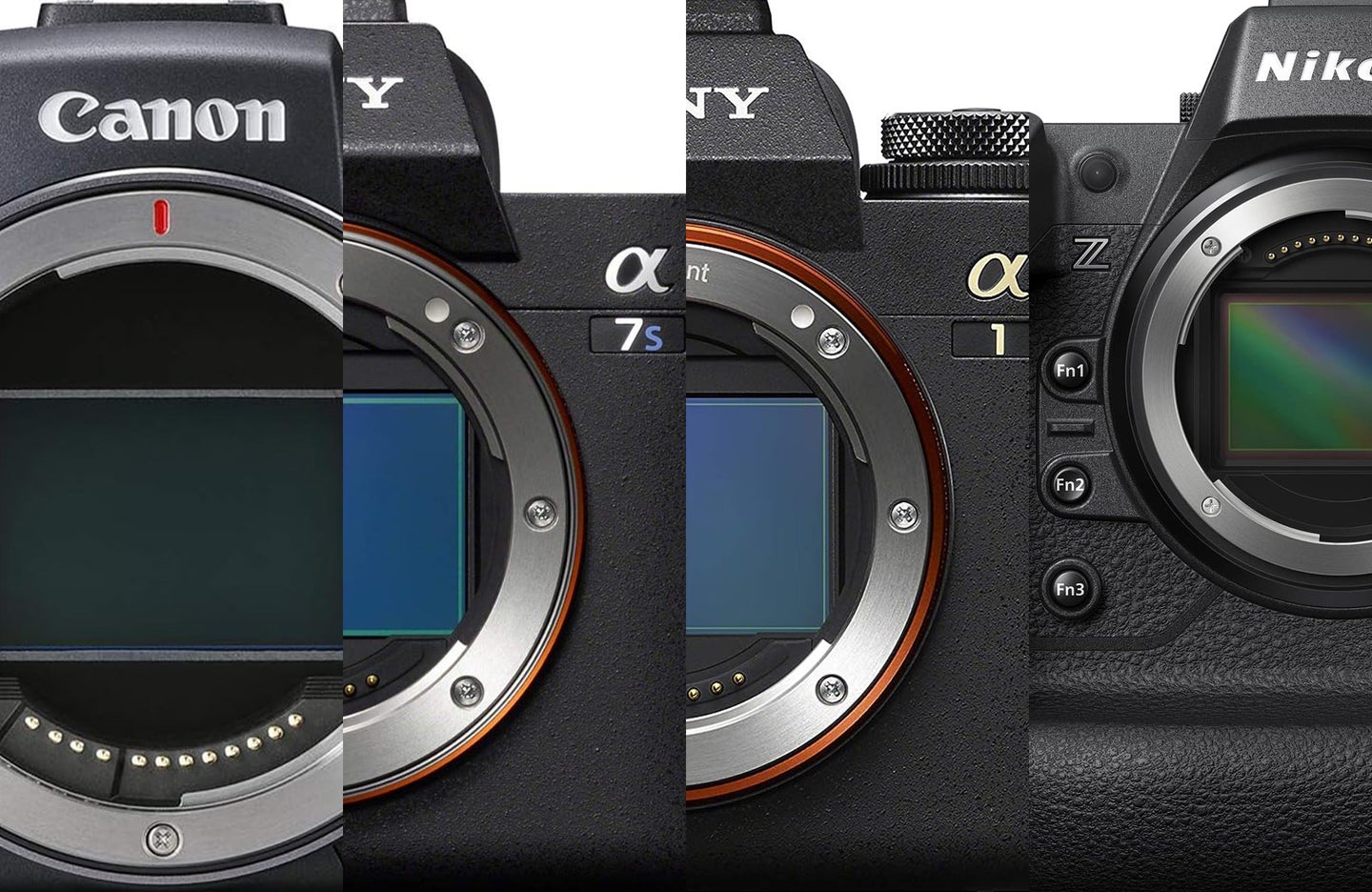 Four of the best full-frame cameras are sliced together against a white background.