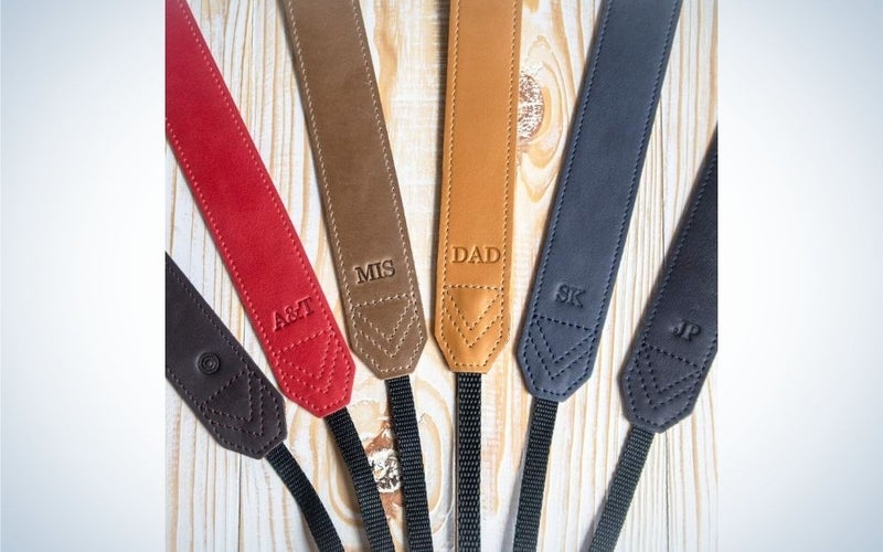 Colorful personalized camera straps as Father's Day gifts