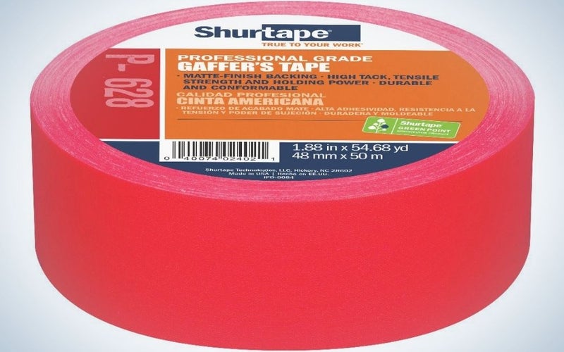A Shurtape gaffer tape in a circle shape and all red color.