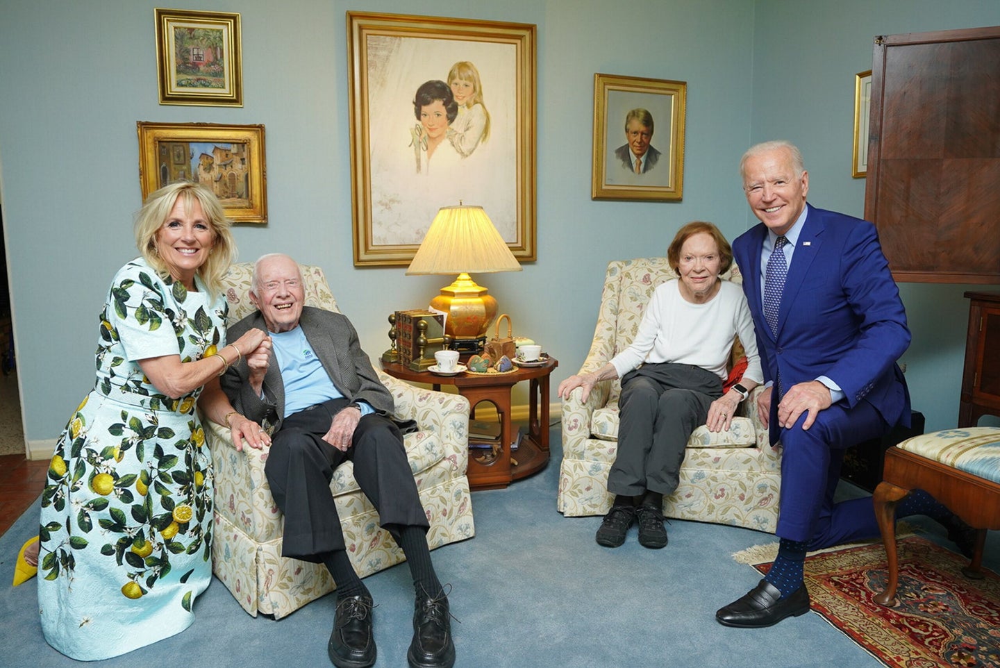 Bidens and the carters in a room