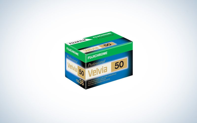 A single box of Fujifilm Fujichrome Velvia RVP 50 Color Slide Film ISO 50, 35mm Size