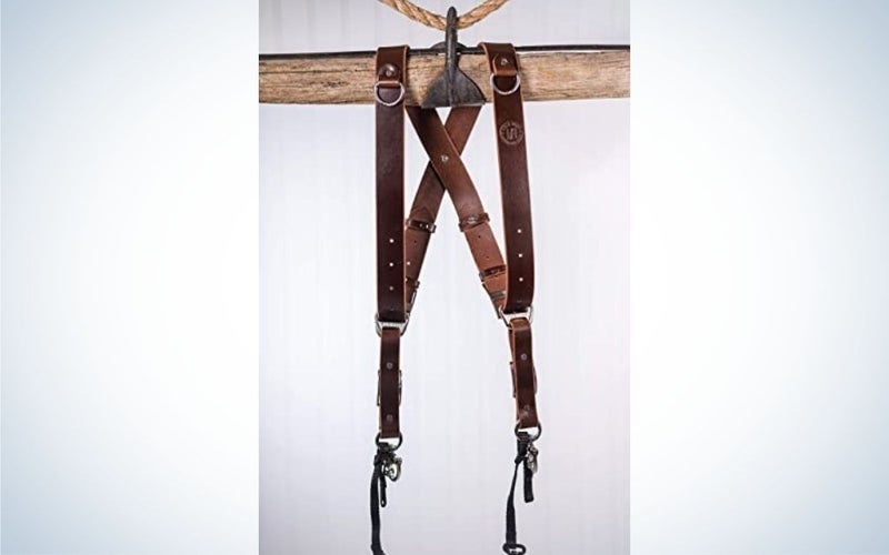 The HoldFast Money Maker is the best leather harness for two cameras.