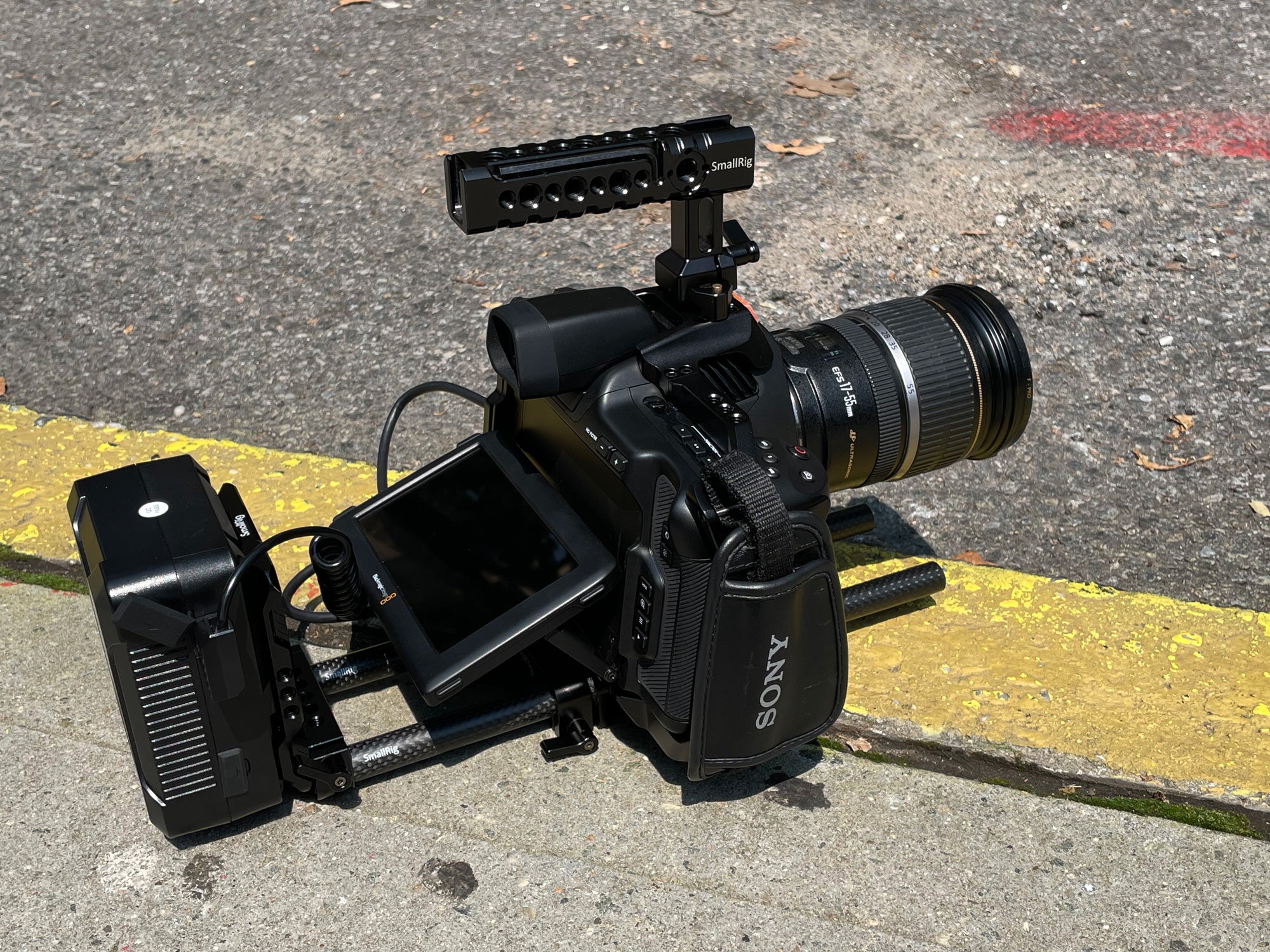 Blackmagic Pocket 6K Pro with lens on concrete