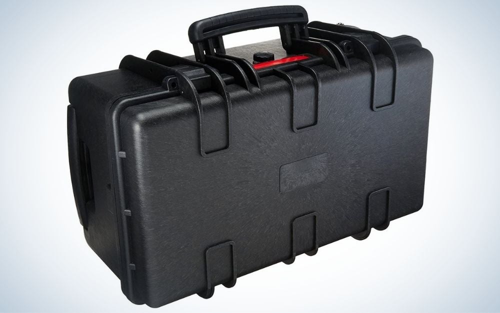 Black, hard rolling camera case