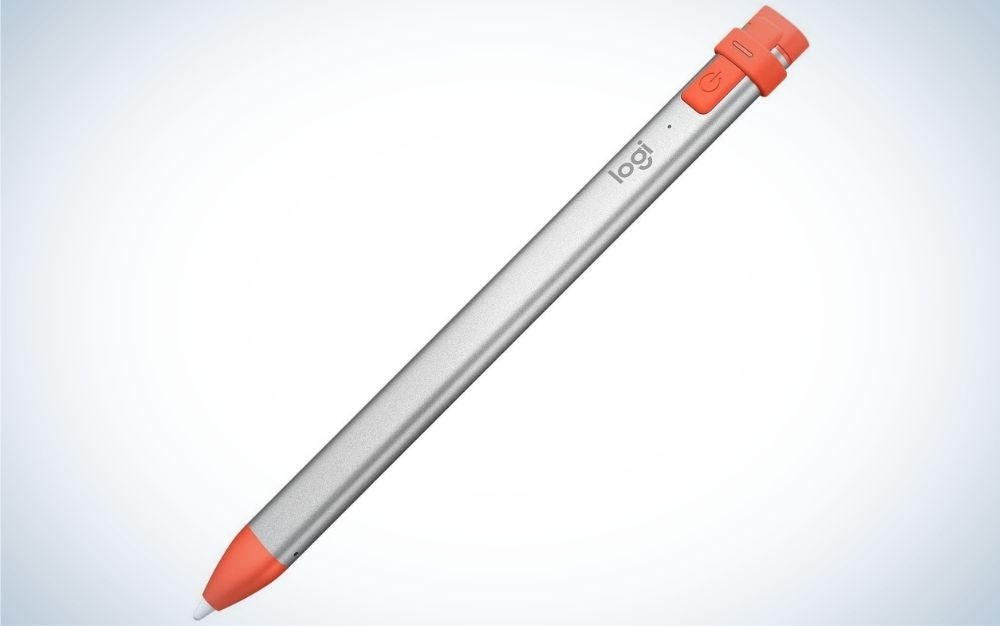 Orange and gray Logitech digital pencil for iPad