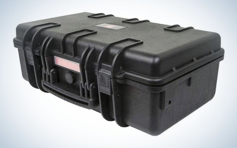 Black, weatherproof camera case