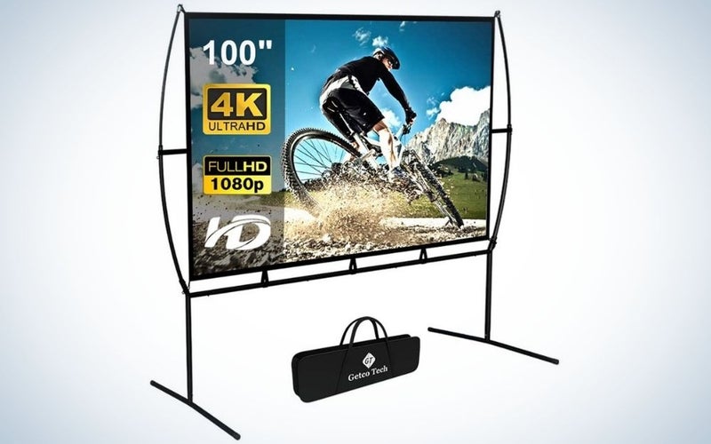 GT Getco Techâs Foldable Projector Screen with Stand is the best projector screen for travelers.