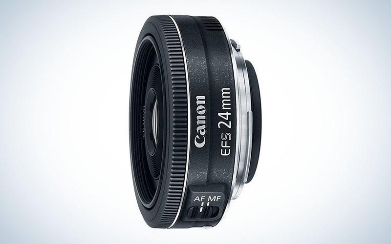 The Canon EF-S 24mm, f/2.8 STM is the best budget wide-angle lens.
