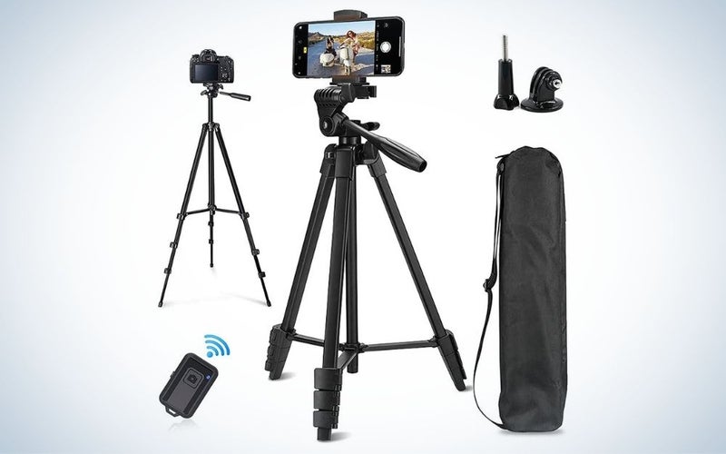 Sumcoo 53" Extendable Aluminum Tripod is the best phone tripod for vlogging.