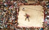 A bird's eye view of a wrestling match