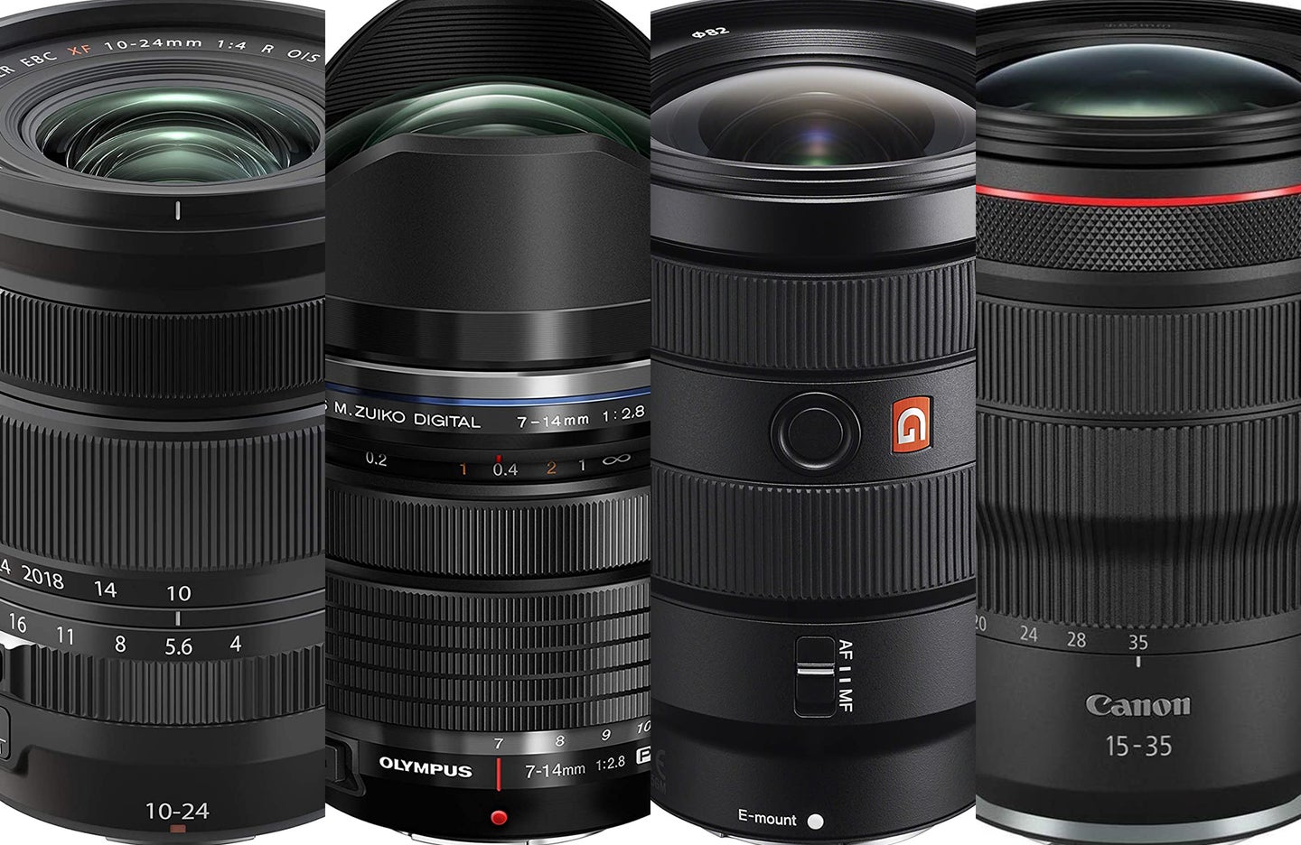Wide-angle lenses from Sony, Olympus, Fujifilm, and Nikon
