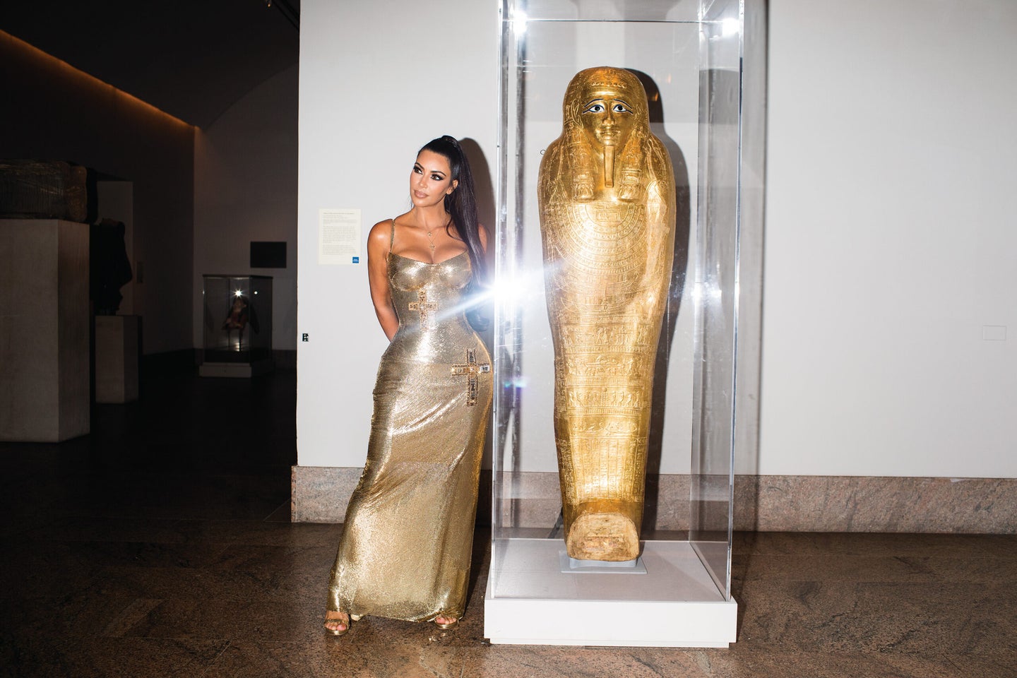 A viral image of Kim Kardashian next to an Egyptian coffin from the 2018 Met Gala.