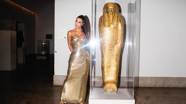 A viral image of Kim Kardashian next to an Egyptian coffin from the 2018 Met Gala.