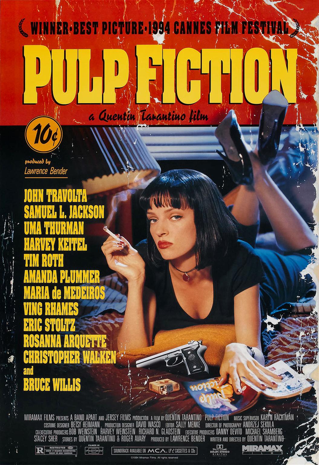 A movie poster for the 1990s film "Pulp Fiction"