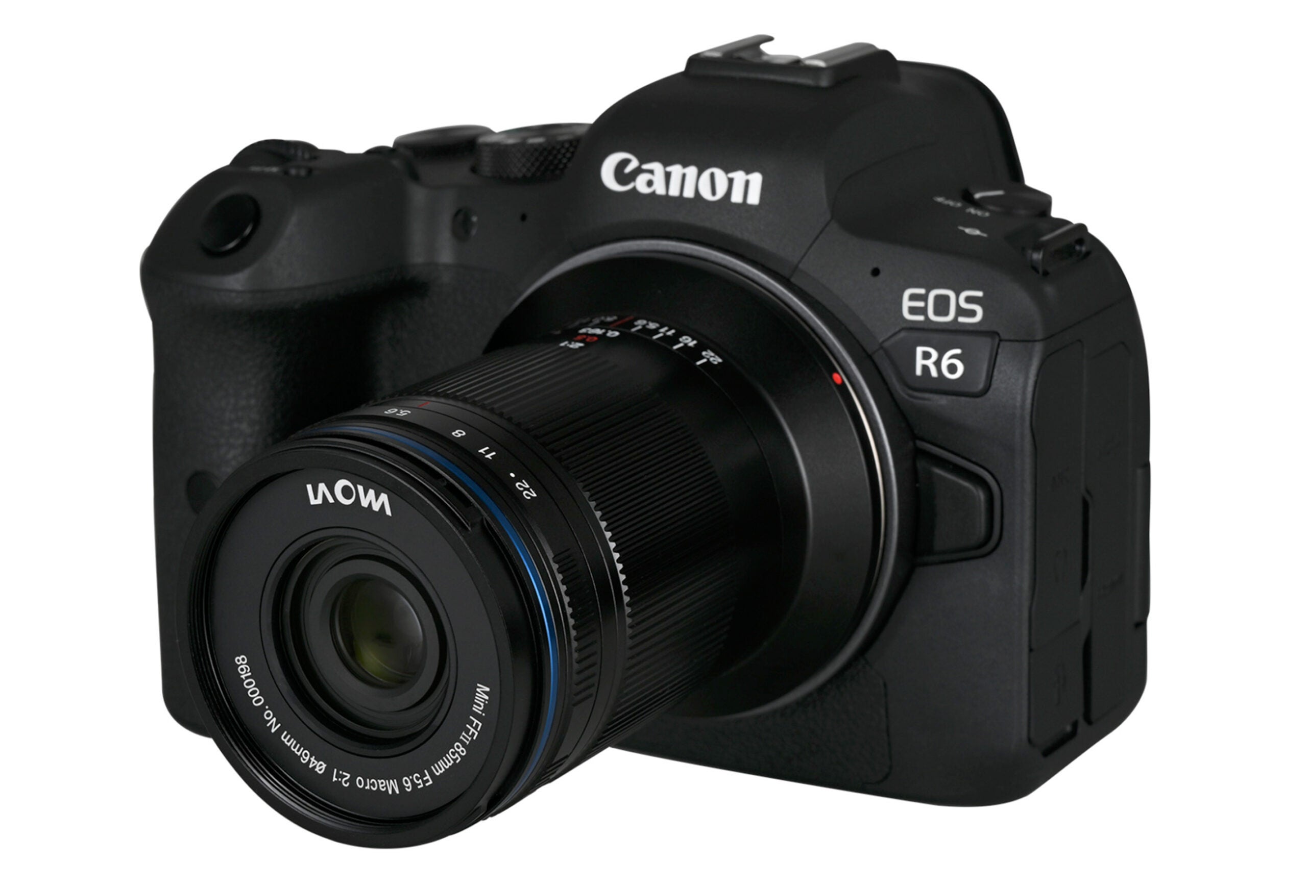 The new macro lens mounted on a full-frame Canon EOS R6.