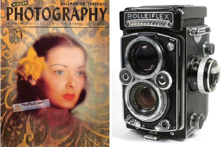 And old cover of Popular Photography and a Rolleiflex