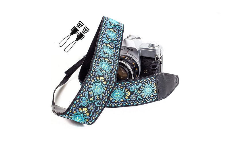 A vintage style camera strap for stylishly holding your film camera.